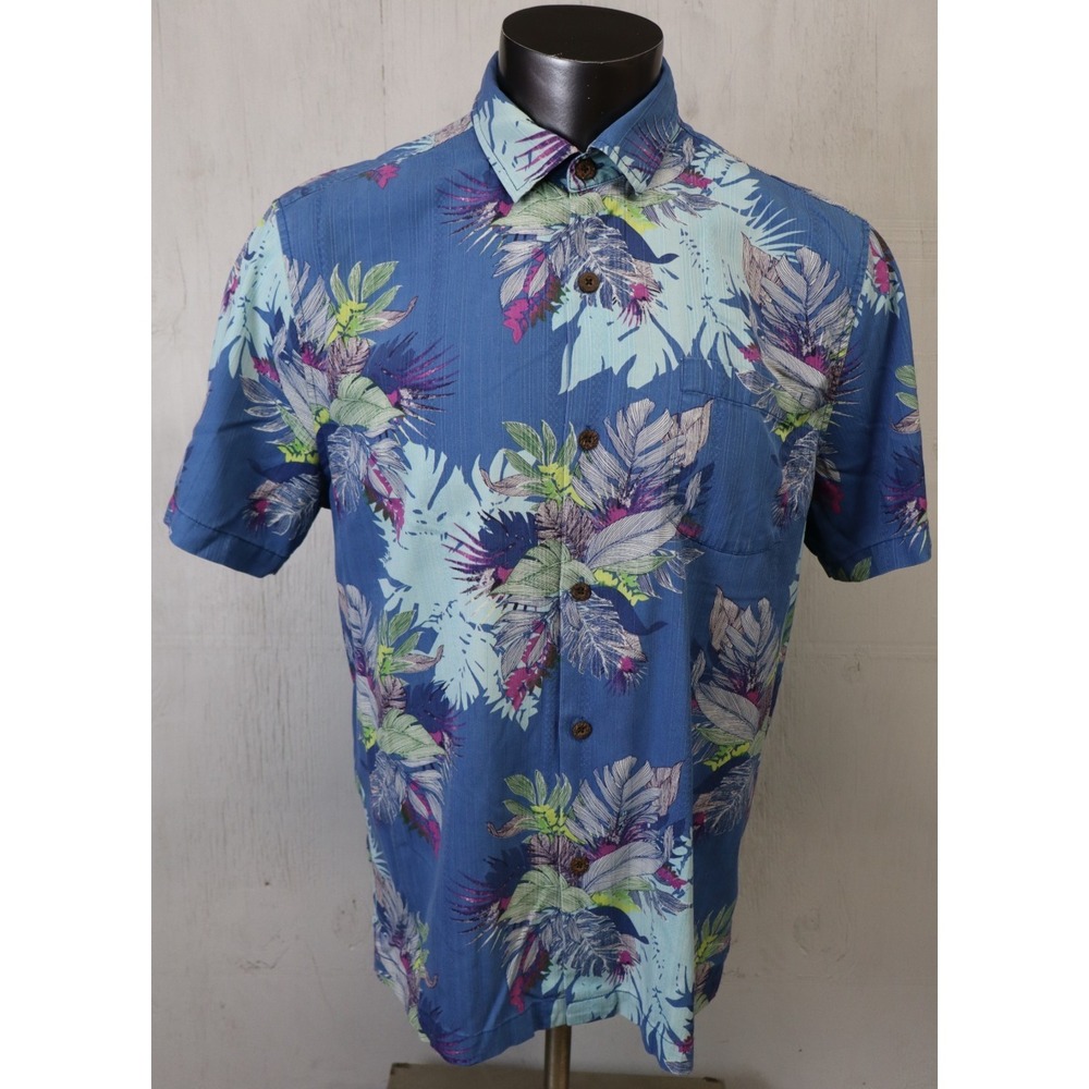 Mens Tommy Bahama Button Front Shirt Size L Floral Blue Multicolor Silk Blend